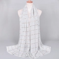 Silver-gray sequined lace scarf with metallic pleats and golden-brown square accents - 7# Light Grey