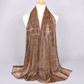 Golden pleated lace scarf with sparkling sequins on a mannequin display - 8#Coffee