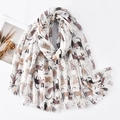 Longue écharpe en coton et lin avec illustrations de chats et texture douce - Style Chat de Dessin Animé Portant des Pulls Colorés Fond Blanc Cassé (XS002-1#)