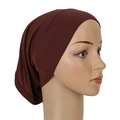 Sottoturbante marrone elastico per donna con orlo a doppia cucitura e retro drappeggiato - Cuffia Interna in Maglia a Copertura Totale Marrone (MSL014-26#)