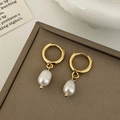 Orecchini a cerchio d'oro vintage francese con perle d'acqua dolce per donna - Orecchini di Perle d'Acqua Dolce Placcati in Oro Vero