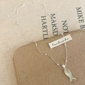 Minimalist silver bead chain necklace featuring a green shell fish pendant and crystal - Light Blue Small Fish Pendant Necklace (B-654)