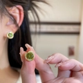 Vintage halo stud earrings with olive green zircon and gold plating for women - Peridot Large Zircon Stud Earrings