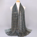 Blue-grey long scarf with elegant gold metallic horizontal stripes and pleated texture - 10# Teal Cyan