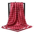 Detail view of a red polka dot square scarf showing elegant drape and soft satin-like texture - 90x90cm / Wine Red (FJ137-03)