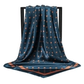 Elegant navy blue satin square scarf with vibrant orange polka dots draped on a frame - 90x90cm / Navy Blue (FJ137-04)