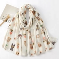 Écharpe en coton lin beige avec motifs de chiens colorés et bords à franges - Style Chien de Dessin Animé avec Accessoires de Déguisement Fond Blanc Cassé (VS977-2#)
