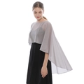 Detail of light gray chiffon shawl with high-low hem for evening dress covering - Light Gray