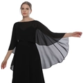 Elegant black chiffon shawl for evening dress featuring light translucent fabric and wavy edges - Black