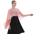 Close-up of lightweight pink chiffon shawl draped over a black evening dress - Pink