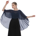 Detail of elegant navy blue chiffon capelet showing its sheer fabric and flowing drape - Navy Blue