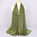 Emerald green sequin lace scarf with gold metallic stripes and pleated mesh texture - 13#Green