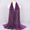 Dark purple lightweight sequin scarf with gold metallic stripes on fashion mannequin - 14# Dark Purple