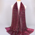 Deep purple sequin lace scarf with gold stripe texture shown on mannequin - 15#Burgundy