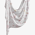 Detail eines leichten weißen Voile-Schals mit zartem rosa und gelbem Blumenmuster - Weiß-Rosa-Gelb Blumenstil (YW534-1#)
