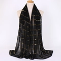 Elegant black sequin lace scarf with gold glitter embellishments on lightweight fabric - Black