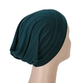 Dark green modal slouchy beanie cap with pleated design and elastic knit fabric - One Size / Dark Green