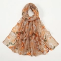 Sciarpa leggera in filato di Bali con stampe floreali di margherite arancioni su base beige - Khaki Stampa Margherita (VE027-6#)