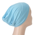 Sky blue modal turban inner cap with pleated design for women displayed on model - One Size / Light Blue