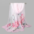 Elegant georgette scarf with pink floral prints and light grey details for women - 160x50cm / Pink Gray Print