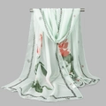 Mint green georgette silk scarf featuring red roses and black chain border patterns - 160x50cm / Light Green Rose