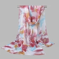 Lightweight sheer chiffon scarf with vibrant floral print draped on a metal hanger - 160x50cm / Artistic Large Flower