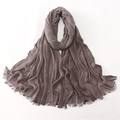 Detail view of dark grayish purple crinkle scarf with soft texture and frayed edges - Grey Purple / 180cm x 70cm