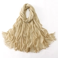 Elegant khaki pleated cotton scarf for women with textured fringe and minimalist design - Beige / 180cm x 70cm