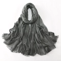 Close-up of gray textured hijab with fine pleated fabric and delicate frayed edges - Dark Grey (4#)