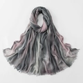 Close-up of pleated gradient scarf featuring elegant grey-pink tones and fringe edges - Grey Pink (1#)