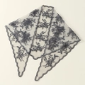 Elegant grey floral lace bridal veil with delicate embroidery and scalloped edges - Vintage Floral Embroidery Wave Edge Style (VS769-4) / Dark Gray