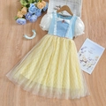 Short sleeve Snow White princess dress for girls with blue bodice and yellow sequin skirt - 100cm / Light Blue