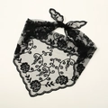 Elegant black floral lace headwrap featuring intricate vine embroidery and scalloped edges - VS770-1#Black / 135cm