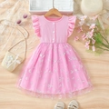 Abito rosa per bambina con maniche a farfalla e gonna in tulle con farfalle argento - 90cm / Rosa