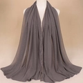 Dark gray chiffon hijab scarf with gold rhinestones and beaded chain edge detail - 180x70cm / Dark Gray