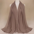 Brown chiffon hijab scarf with gold rhinestones and elegant chain trim on model - 180x70cm / Khaki