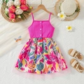 Completo estivo da bambina con top a coste rosa e gonna in tulle a fiori - 90cm (1-2 Anni) / Rosa Rosso