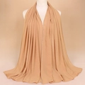Khaki chiffon long scarf with small rhinestones and delicate silver beaded trim - 180x70cm / Camel