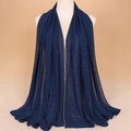 Écharpe en mousseline bleu foncé pour femme avec strass dorés et finition pailletée - 180x70cm / Bleu Marine