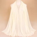 Élégant hijab en mousseline blanc crème avec strass brillants et bordure perlée - 180x70cm / Poche zippée