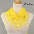 Elegant yellow lace triangle scarf featuring hollow floral patterns and droplet tassels - Yellow