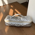 Silver quilted organizer bag with heart pattern for hair dryer and accessories - Silver