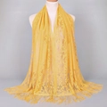 Châle en dentelle jaune vif avec motifs floraux au crochet et élégantes franges - Jaune Vif