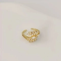 Elegant gold leaf open ring with shimmering zircon crystals on a minimalist background - Gold Full Zircon Leaf Style (C-173)