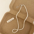 Detail of handcrafted mother of pearl beaded necklace with silver lobster clasp and chain - White Shell Bead Necklace (B-653)