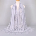 Elegant lavender floral hollow lace shawl with fringe tassels for a vintage ethnic style - Gray