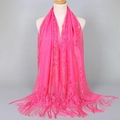 Elegant bright pink hollow lace scarf with floral patterns and long tassels for women - Rose Red