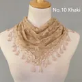 Elegant khaki lace triangle scarf with floral patterns and delicate droplet lace trim - Khaki