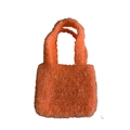 Orange woven plush handbag with a fluffy texture and stylish dual-handle design - Orange