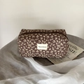 Floral makeup bag in dark brown canvas with white flowers and top zipper closure - Dark Brown